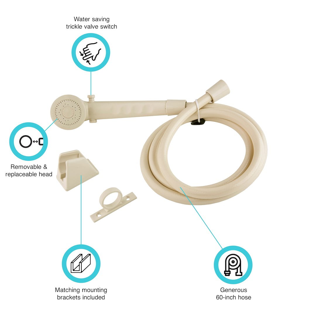 Dura Faucet RV Shower Head & Hose - Bisque Parchement