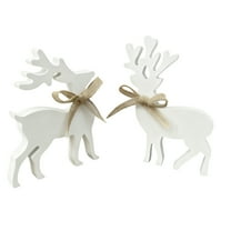 dajkiuy 2Pcs Reindeer Christmas Decorations, Wooden Reindeer Christmas Tiered Tray Decor White Rustic Block Sign for Xmas Winter Centerpieces Home Office Table Shelf Desk Decor