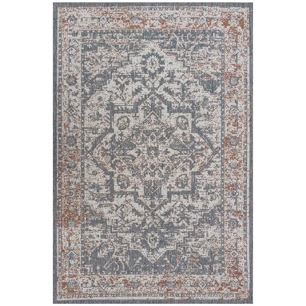 Kukoon Rugs Gray Terracotta Traditional Medallion Indoor Outdoor Area