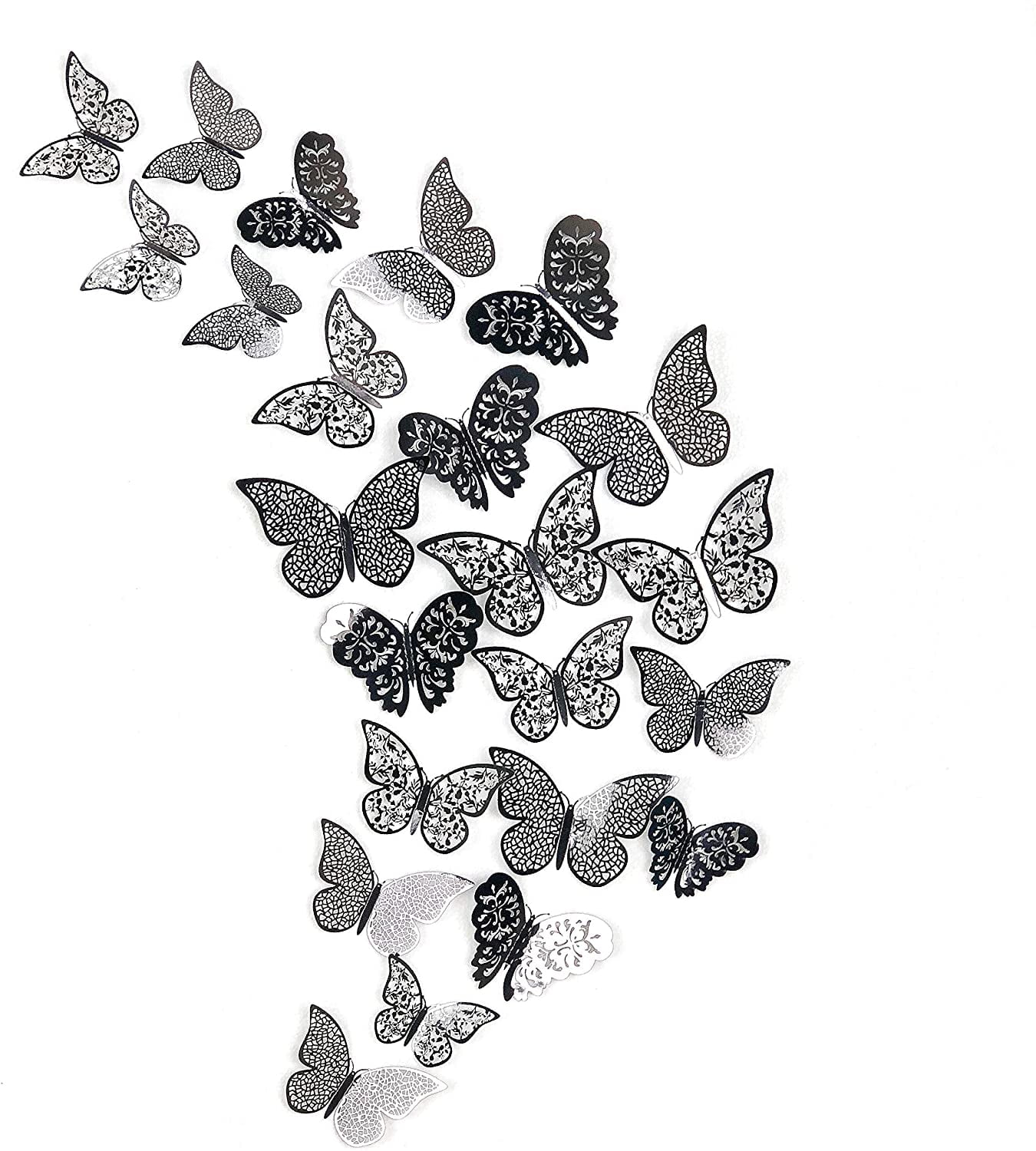 24pcs 3 Sizes 3D Butterfly Wall Stickers Butterfly Wall Decor Decal Removable Mural for Bedroom Living Room Nursery Classroom Offices Wedding Party Cake Decoration Gold 3D Butterfly Wall Decals 
