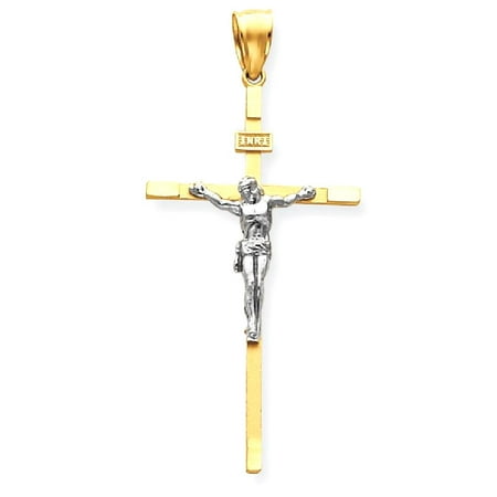 - 14kt Two Tone Yellow Gold Crucifix Cross Religious Pendant Charm Necklace Inri Latin Fine Jewelry Ideal Gifts For Women Gift Set From Heart