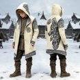 thumbnail image 2 of Boys Viking Coat Hooded Mid Length Jacket Halloween Outerwear (Beige), 2 of 4