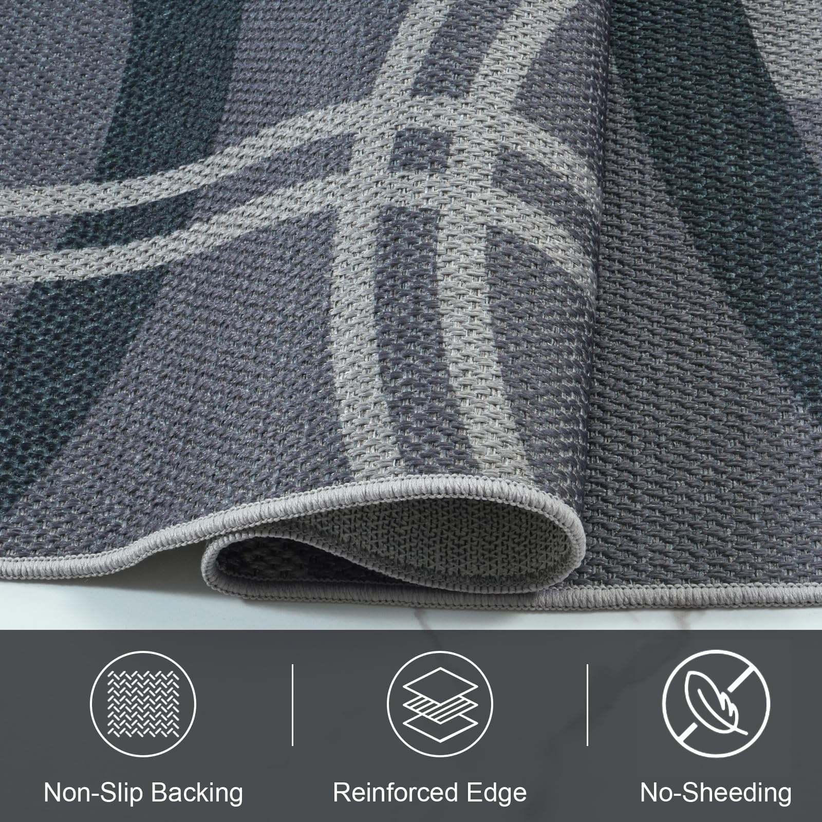 SUNDEREY 2'6"x8' Geometri Kitchen Rug,Runner Rugs 2.6x8ft Hallway Easy Jute Rug,Non Slip Washable Circular Pattern Rug,Soft Non-Slip Khaki Indoor Carpet for Entryway Laundry Bedroom,Grey