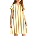 thumbnail image 5 of Girls Dresses 4-14Y Teens Kids Trendy Short Sleeve Crewneck Stripe Printed Pleated Pullover Going-Out Beach A-Line Midi Dress, 5 of 7