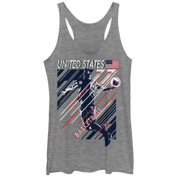 Women's Lost Gods United States 77 Basketball  Racerback Tank Top Gray Heather Medium