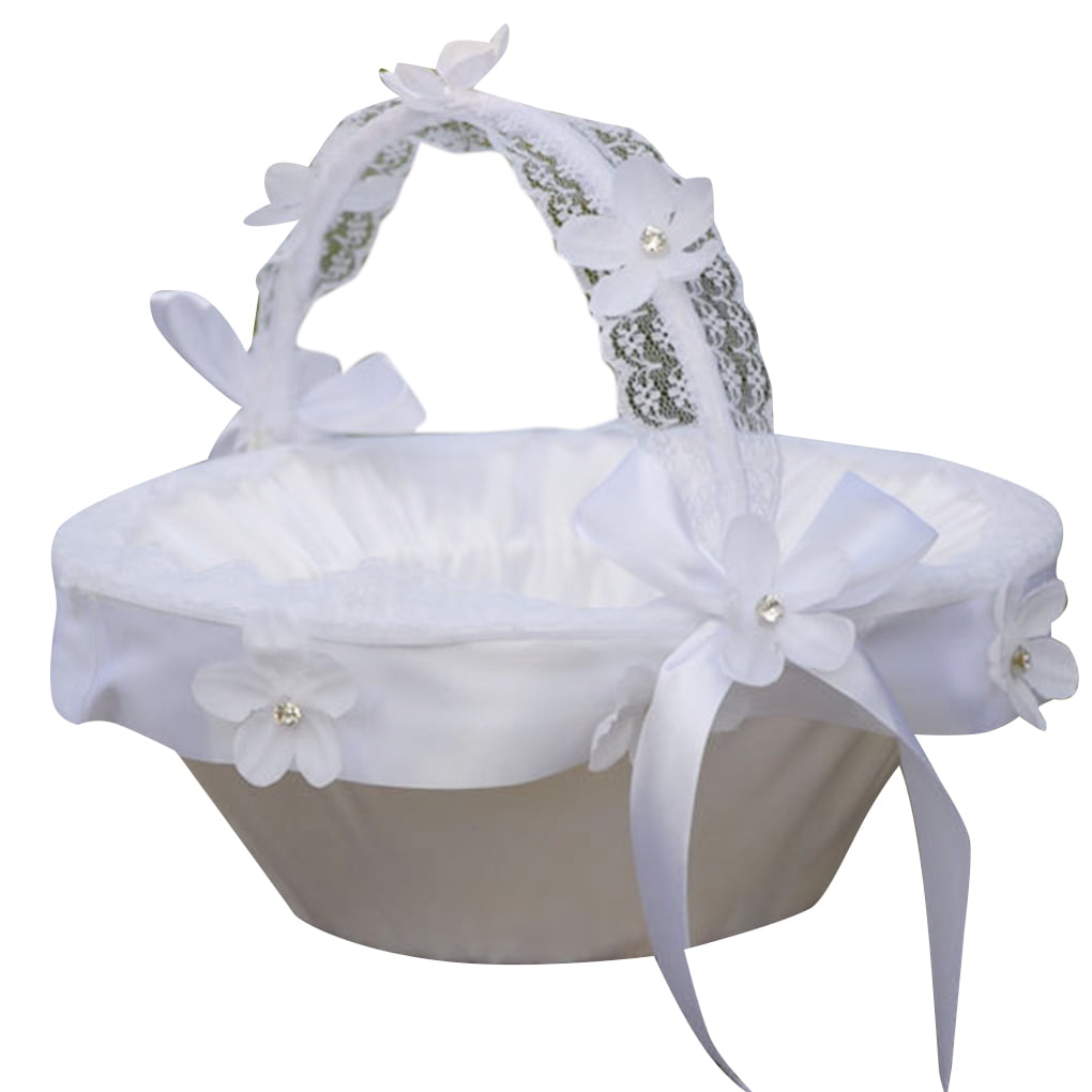 Romantic Bowknot Satin Wedding Ceremony Rose Flower Basket Decor Gift Formal New 