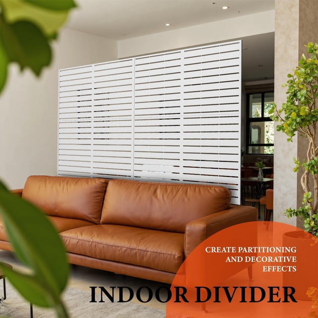 Royalbelle 72Inch Metal Privacy Screen Freestanding, White Louvered Design
