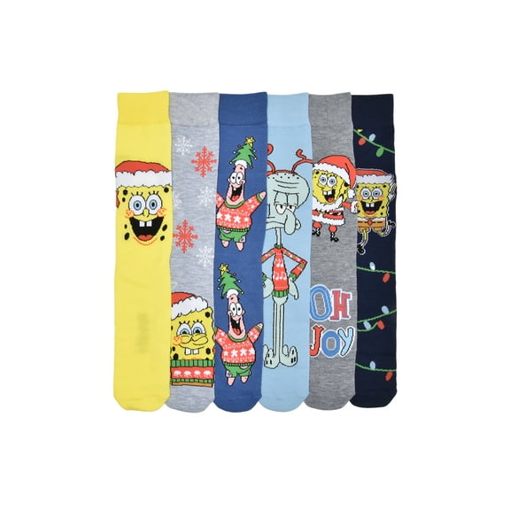 SpongeBob Men's 6-Pack Crew Socks, Sock Size 10-13