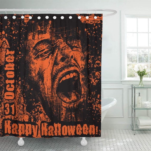 KSADK Orange Horror Halloween with Screaming Head Face Halftone Man Scream Aggression Shower Curtain 66x72 inch