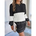 thumbnail image 4 of Women'S Autumn Winter Elegant Patchwork Lantern Sleeve Cable Knit Sweater Dress, 4 of 7