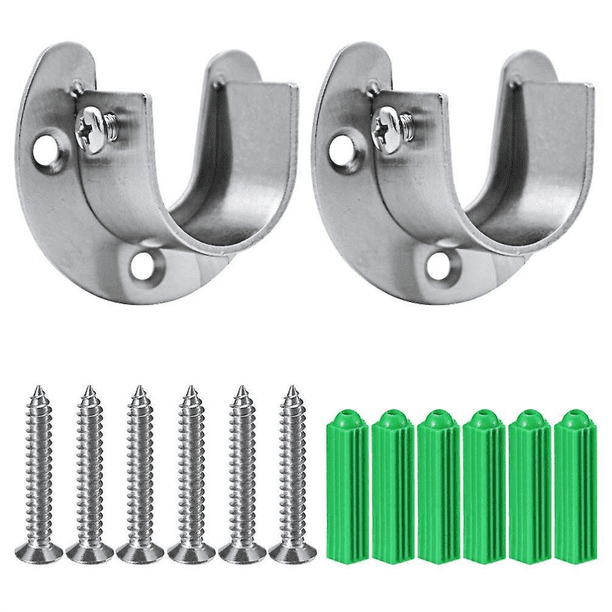 Bujes de varilla de armario de acero inoxidable, 2 piezas de soportes de extremo de varilla de armario de alta resistencia, soporte de varilla de brida con tornillos, en forma de U, fácil instalación