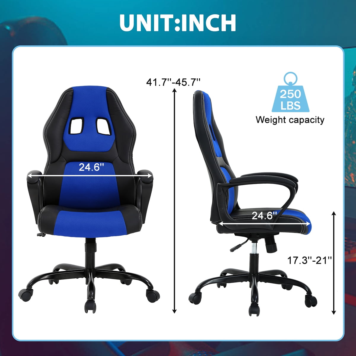PC Gaming Chair Ergonomic Office Chair 250LBS Adujstable Desk Chair with Lumbar Support Arms Headrest Executive Computer Chair for Adults, Blue
