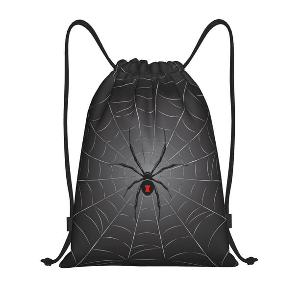 Fotbe Black Spider On Web Bolsa Mochila con Cordón Estampada, Bolsa de Gimnasio Deportiva, Bolsa Cinch, Bolsa con Cordón para Hombres y Mujeres-Small