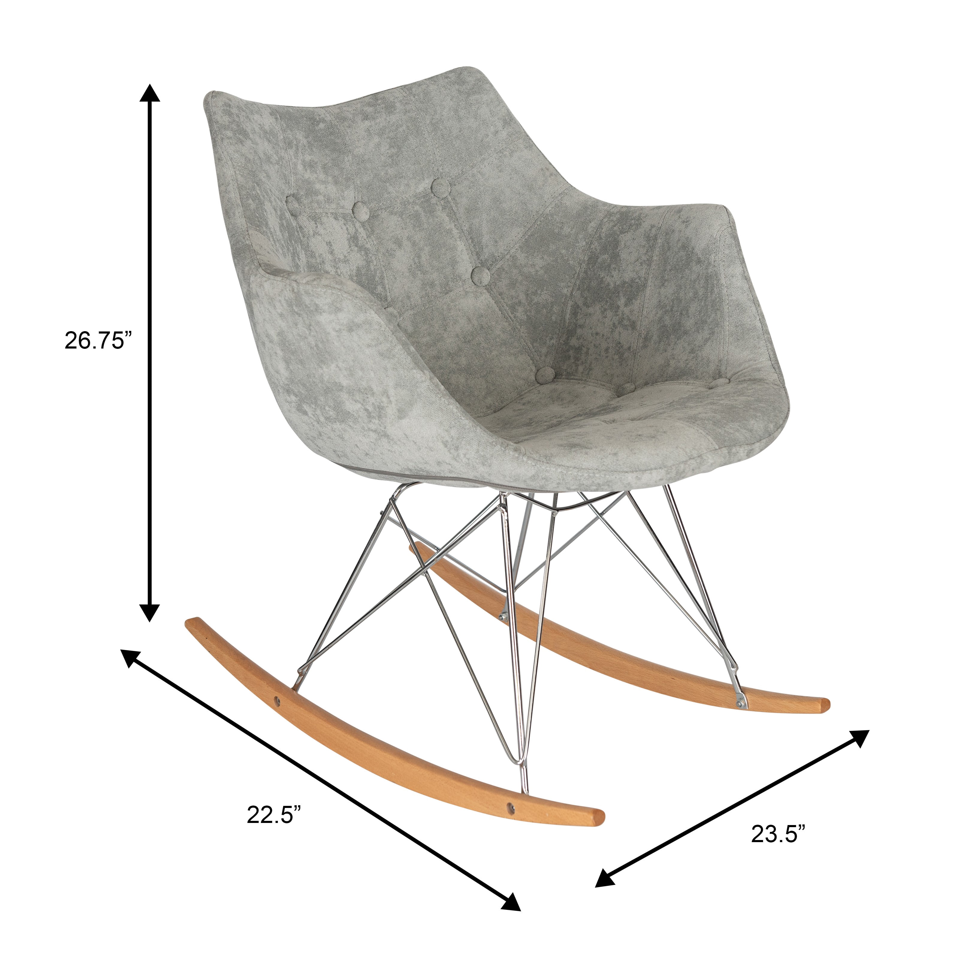 Modern Upholstered Rocking Chair – Small Accent Chair for Nursery, Kids, or Living Room | Nursing Chair with Curved Back & Wood Rocker Legs, French Silver