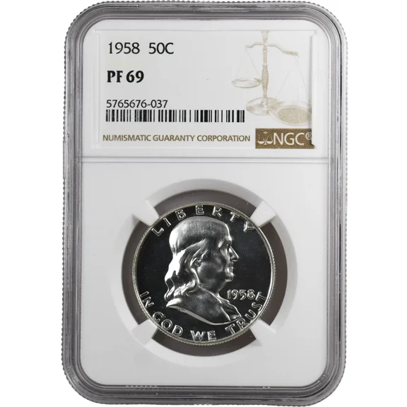 United States 1958 Franklin Half Dollar Silver Coin, PF69 Proof US Mint Coin