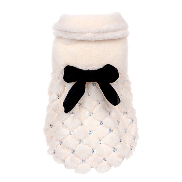 Greeniant Ropa de invierno para perros con lentejuelas a la moda, abrigo de invierno de piel de lujo elegante para perros con aspecto glamuroso Ropa para mascotas blanco lechoso S