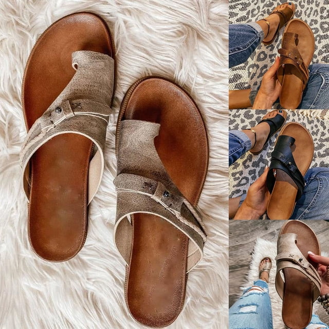 HEVIRGO 1 Paire Sandales de Plage Slip-on Open Toe Simili Cuir Rétro Bohème Clip-Toe Chaussures de Marche Chaussures Plates