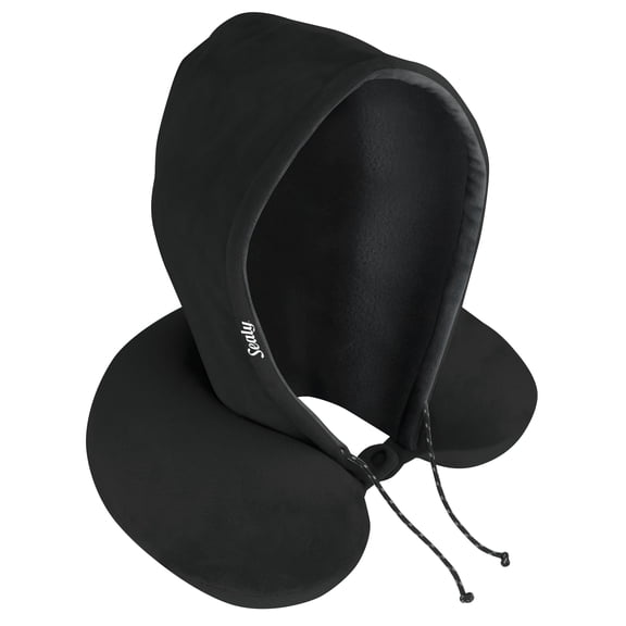 Sealy Hoodie Gel Infused Memory Foam Travel Pillow, Black