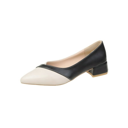 

Lacyhop Womens Wedding Comfort Block Leather Shoes Women Walking Lightweight Pointed Toe Formal Shoe Anti-Slip Heeled Pumps Black 5