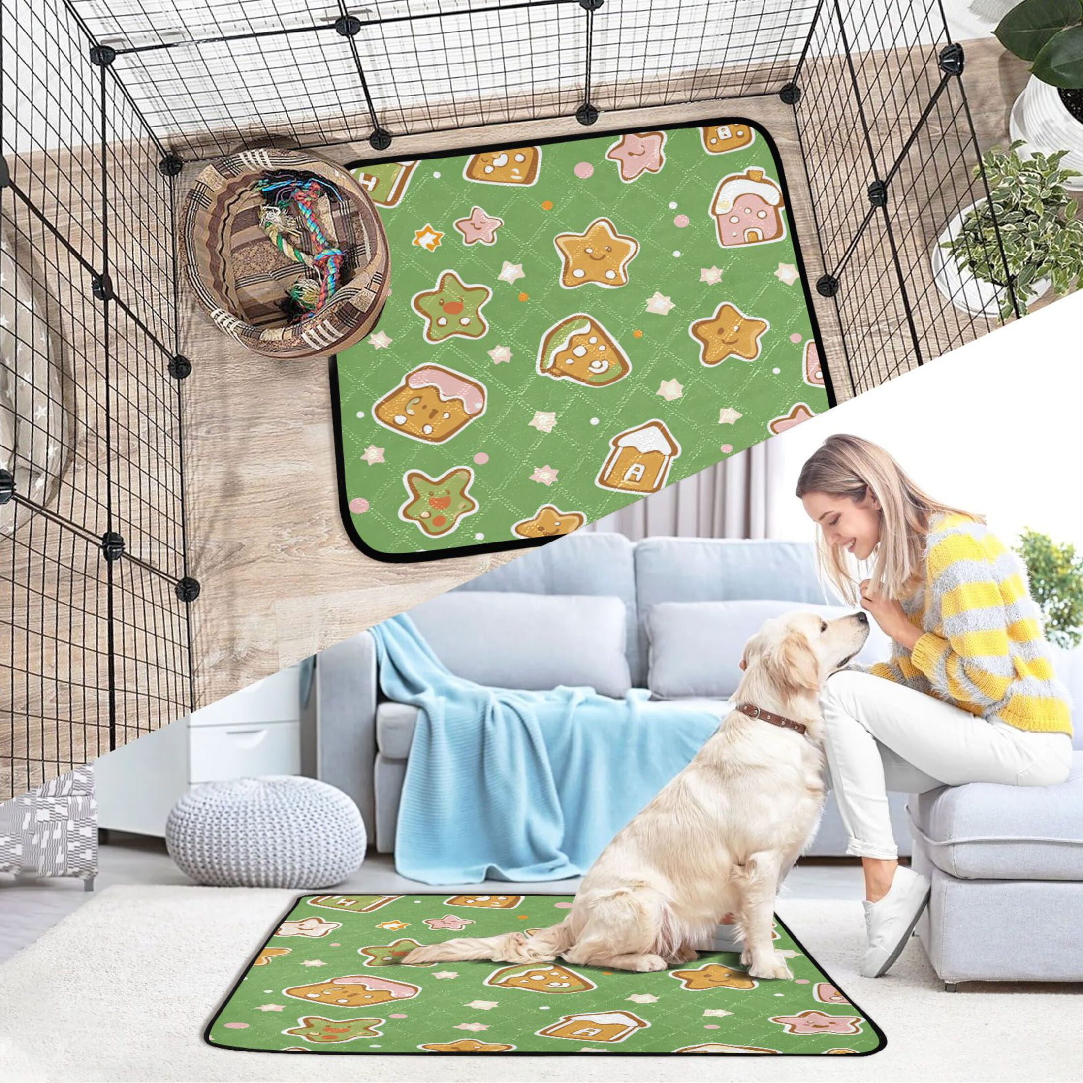 Qxltty Adorable Star House Grenn Pattern Cat litter Pads Pet Set of 3 Diaper Mats Center Anti-leakage Layer Absorbent Soft and Comfortable