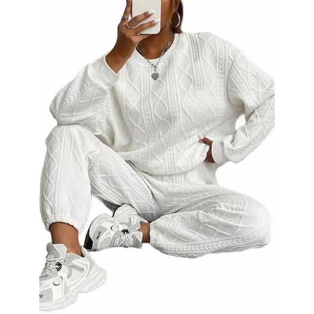 Conjunto Deportivo de Dos Piezas para Mujer: Sudadera y Pantalón Deportivo de Cuello Redondo Liso y Holgado, Conjunto de Jersey para Estar en Casa. XL