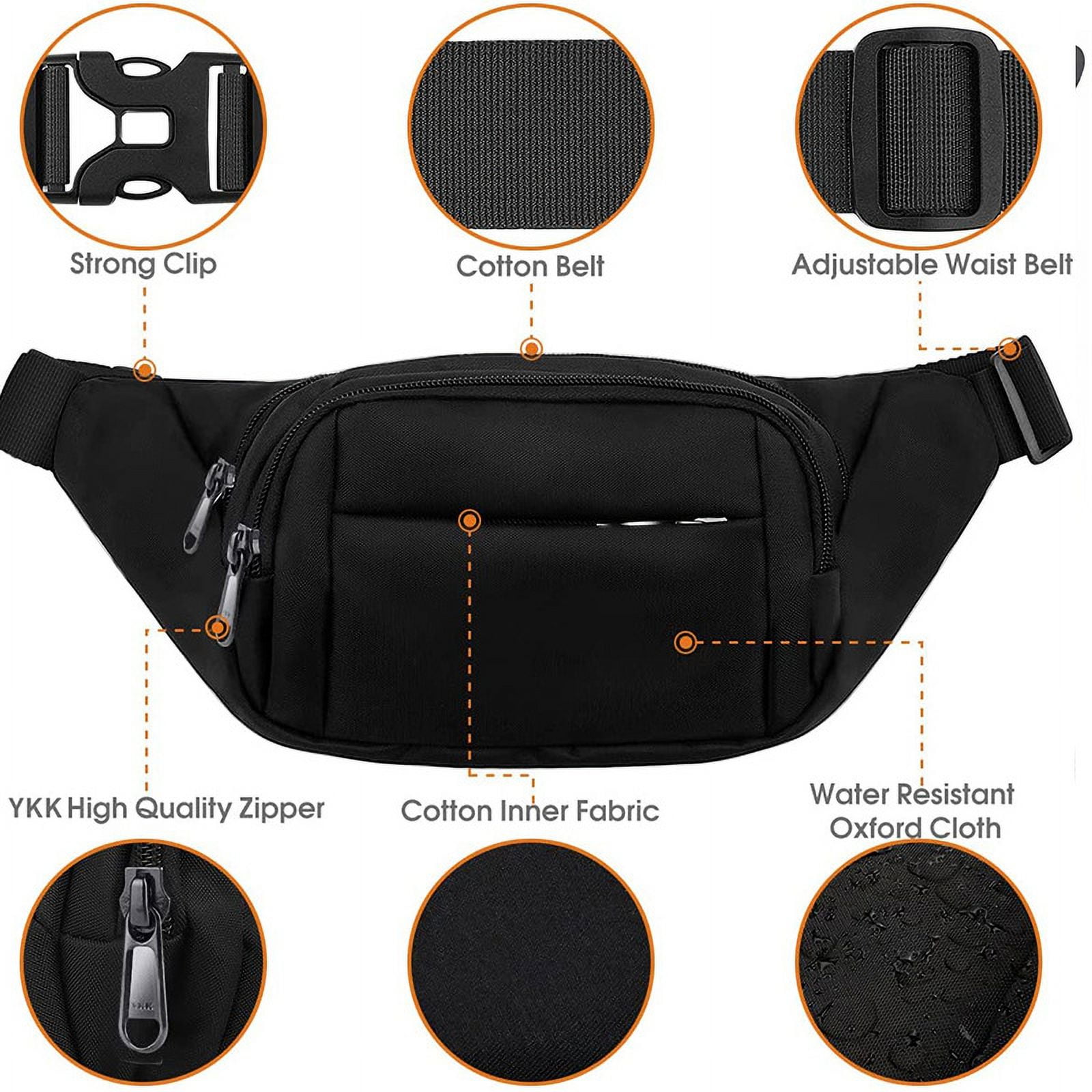 Bumbags and Fanny Packs for Women Men Large Capacity Waist Pack 4 Pockets Waterproof Running Belt Fits MAX 7.9 iPad 6.6 Cellphone iPhone