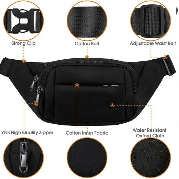 Bumbags and Fanny Packs for Women Men Large Capacity Waist Pack 4 Pockets Waterproof Running Belt Fits MAX 7.9 iPad 6.6 Cellphone iPhone