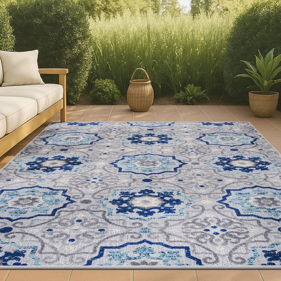JONATHAN Y AMALFI COAST 5 x 8 Area Rug, Mediterranean Medallion - Blue/Gray, AMC101A-5