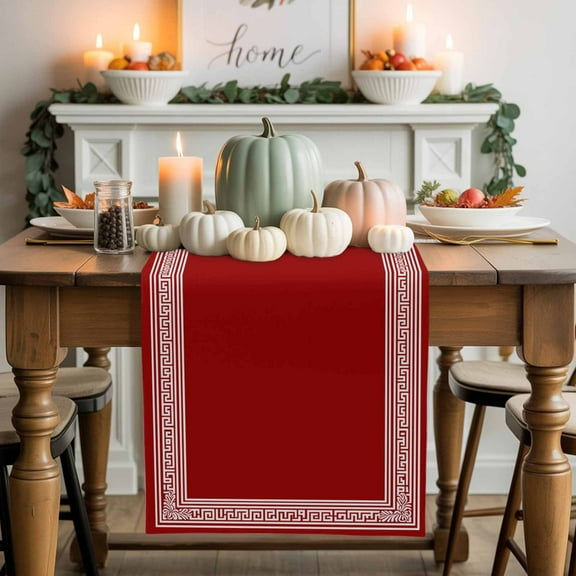 Christmas Red Cotton Linen Table Runner, Washable Table Runners for Kitchen, Dining Room, Holiday, Home Party Table Decor, 13x36 Inches
