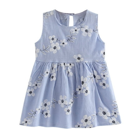 

DNDKILG Infant Baby Toddler Child Children Kids Summer Dresses for Girls Sleeveless Dress Floral Sundress Blue 2T-7T