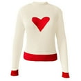 thumbnail image 3 of Womens Valentine Sweater Color Block Heart Print High Neck Knit Sweater Slim Fit Long Sleeve Pullover for Fall Winter Season Beige M, 3 of 5