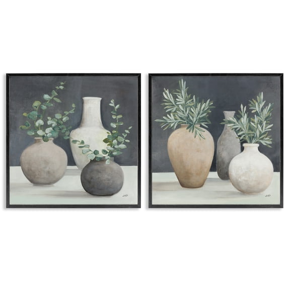 Stupell Industries Eucalyptus Greens Fresh Vessels Plants & Flowers Painting Black Framed Art Print Wall Art, 12 x 12, Set of 2