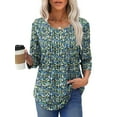 thumbnail image 3 of UVN Women Summer Blouses 3/4 Sleeves Loose Fit Shirts Ladies Pleated Crew Neck Tunic Tops, 3 of 10