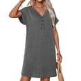 thumbnail image 3 of CALIPESSA V Neck Button Down Ribbed Summer Tshirt Dress for Women 2024 Loose Casual Dresse Black XL, 3 of 6