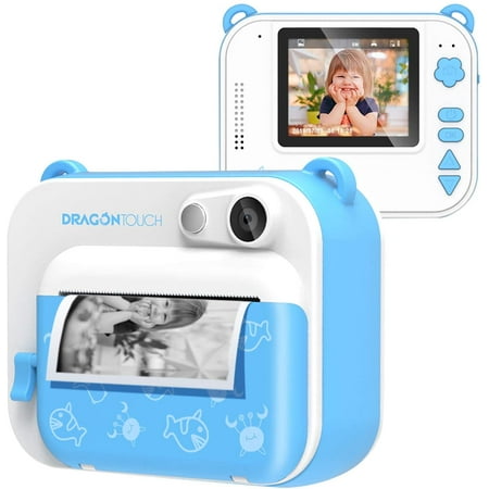 Image of Instant Print Camera for Kids Zero Ink Toy Camera with Print Paper Cartoon Sticker Color Pencils Portable Digital Creative Print Camera for Boys and Girls - Blue