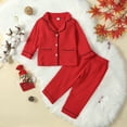 thumbnail image 3 of Okbabeha Toddler Girl Fall Winter Clothes Cotton Linen Long Sleeve Shirt Top and Long Pants Christams Matching Outfits Set, 3 of 8