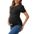thumbnail image 4 of Blusa de maternidad de mujer INSPIRE CHIC, de punto acanalado, con mangas cortas abullonadas, camiseta arrugada para fotos de baby shower, talla X-Large, roja, 4 of 6