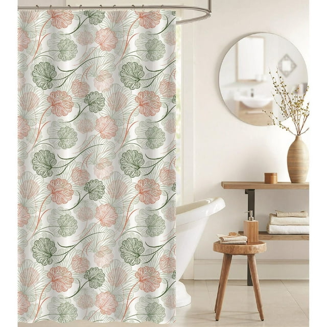 IH Casa Decor Peva Shower Curtain With 12 Polyresin Hooks Wispy Floral