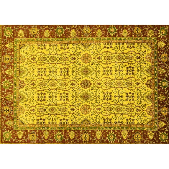 Ahgly Company Machine Washable Indoor Rectangle Oriental Yellow Traditional Area Rugs, 3' x 5'