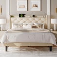 thumbnail image 3 of Feonase Queen Bed Frame with Luxury Wingback and Fast Charging Station,Queen Upholstered Button Tufted Storage Headboard Platform Bed,Sturdy Wooden Slats Support,Noise-Free,Easy Assembly, Beige, 3 of 7