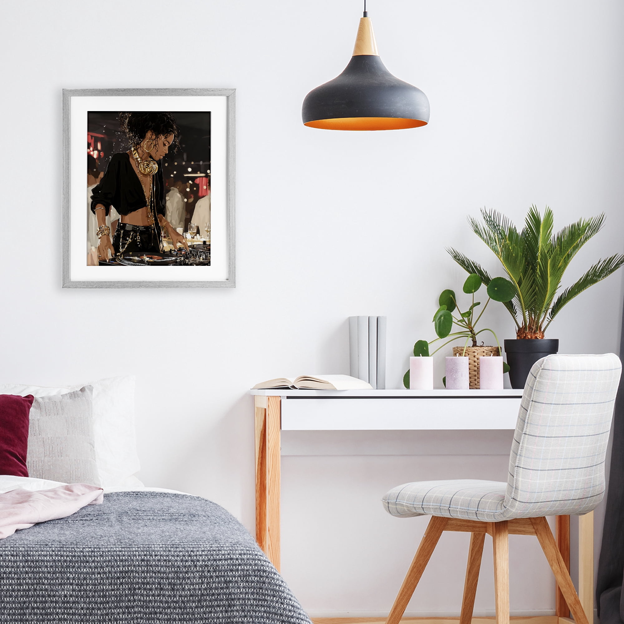 Stupell Industries Touches Of Gold DJ Gray Framed Print Under Glass, design by Franklyn Gregory