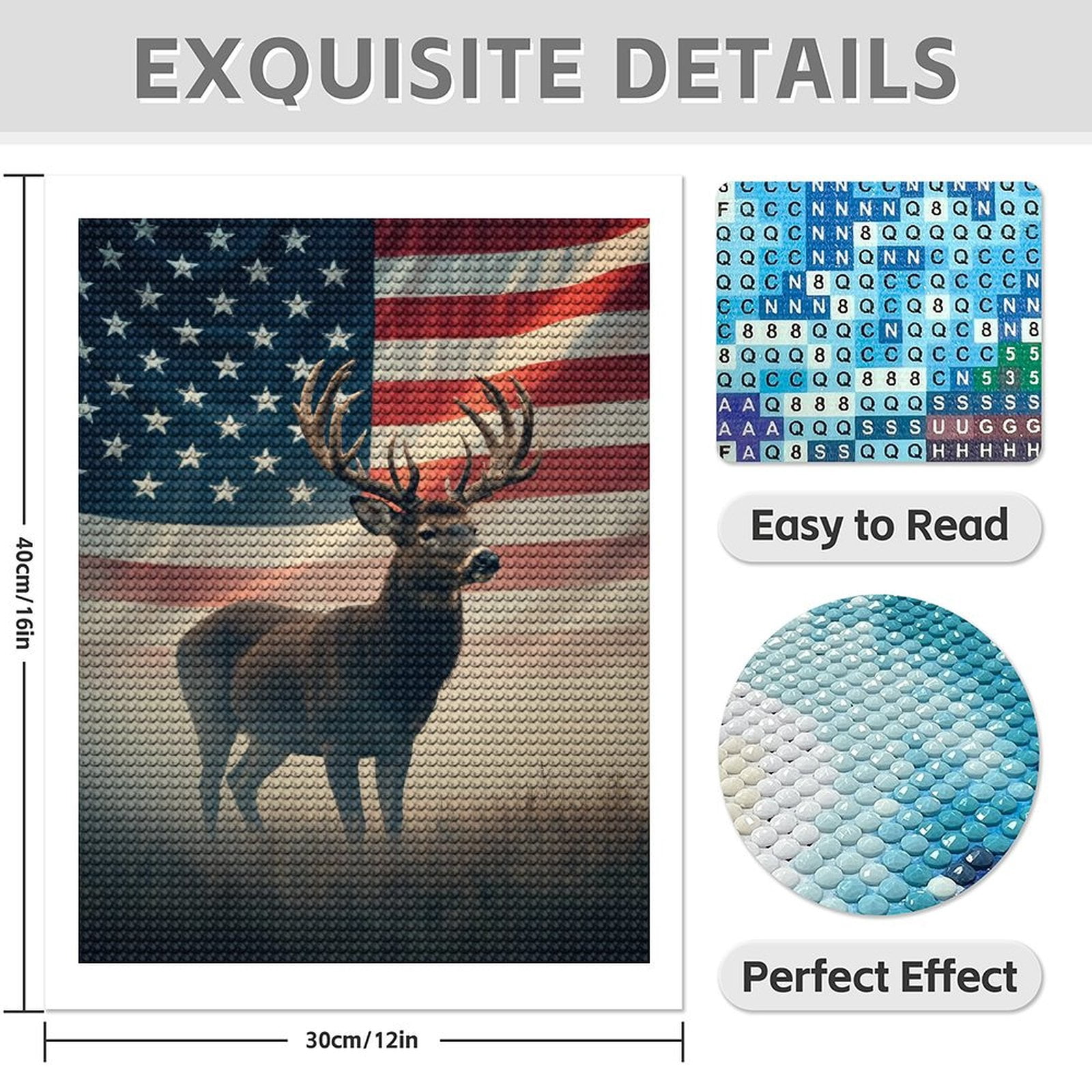 Diamond Art Kits for Adults - 5d Deer Majestic Against Flag Diamond Painting for Adults, Diamond Art for Adults Beginners, Diamond Painting Kits for Adults for Home Wall Decor