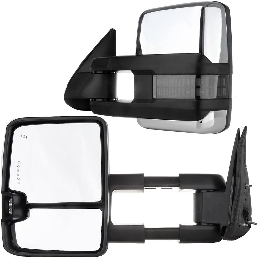 CCIYU Tow Mirrors LH Left RH Right Chrome Towing Mirrors Compatible with  2003-2006 for Chevy Silverado Pickup All Models for GMC Yukon Yukon XL  Yukon Denali with Power Heated Turn Signal Light -