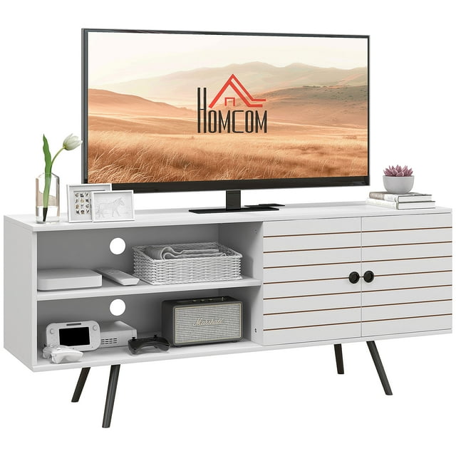 HOMCOM Meuble TV pour Téléviseurs jusqu'à 65 Pouces avec Prises Électriques, Armoire de Rangement