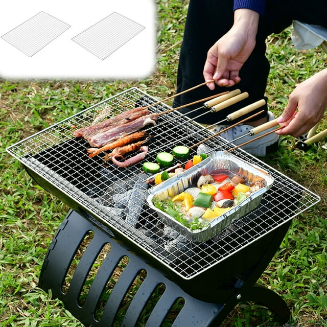 Xihbxyly Red de Acero Inoxidable para Barbacoa, Duradera, Diseño de Malla Plana, Ideal para Picnics, Campamentos y Reuniones Familiares. Portátil y Ligera, Tamaño 48 X 30 Cm.