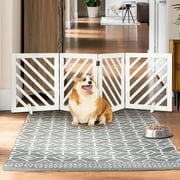 dCee Freestanding Wooden Pet Gate 81 in. Solid Acacia Wood - Foldable Dog Gate - White - Arched Top