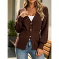 thumbnail image 2 of Deep V-neck Women Solid Button Down Slim Knit Cardigan Coat Sweater, 2 of 6