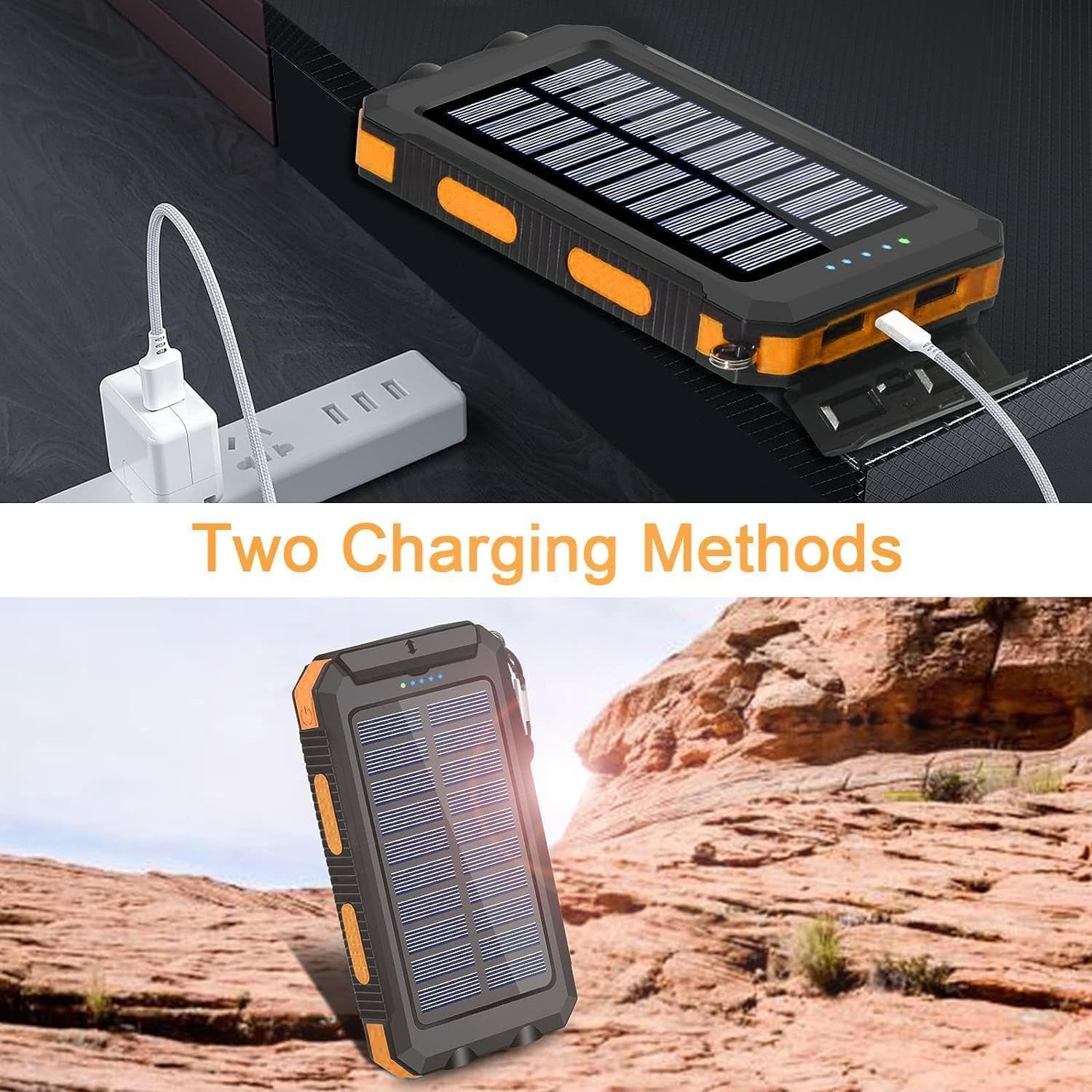 Solar Charger, 38800mAh Portable Type-C Solar Power Bank for All Cellphones, Waterproof Battery Pack, Outdoor External Backup Power Charger Three Outputs/LED Flashlights, Perfect for Camping Travel