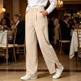 thumbnail image 2 of Tqcoqu Women's High Waist Wide Leg Dress Pants,Solid Pleated Split Hem Office Casual Trousers with Pockets, 2 of 10