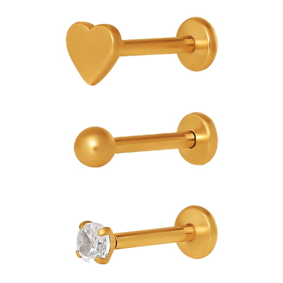 No Boundaries Women's Cartilage Heart Stud 3-Piece Set, Gold-Tone
